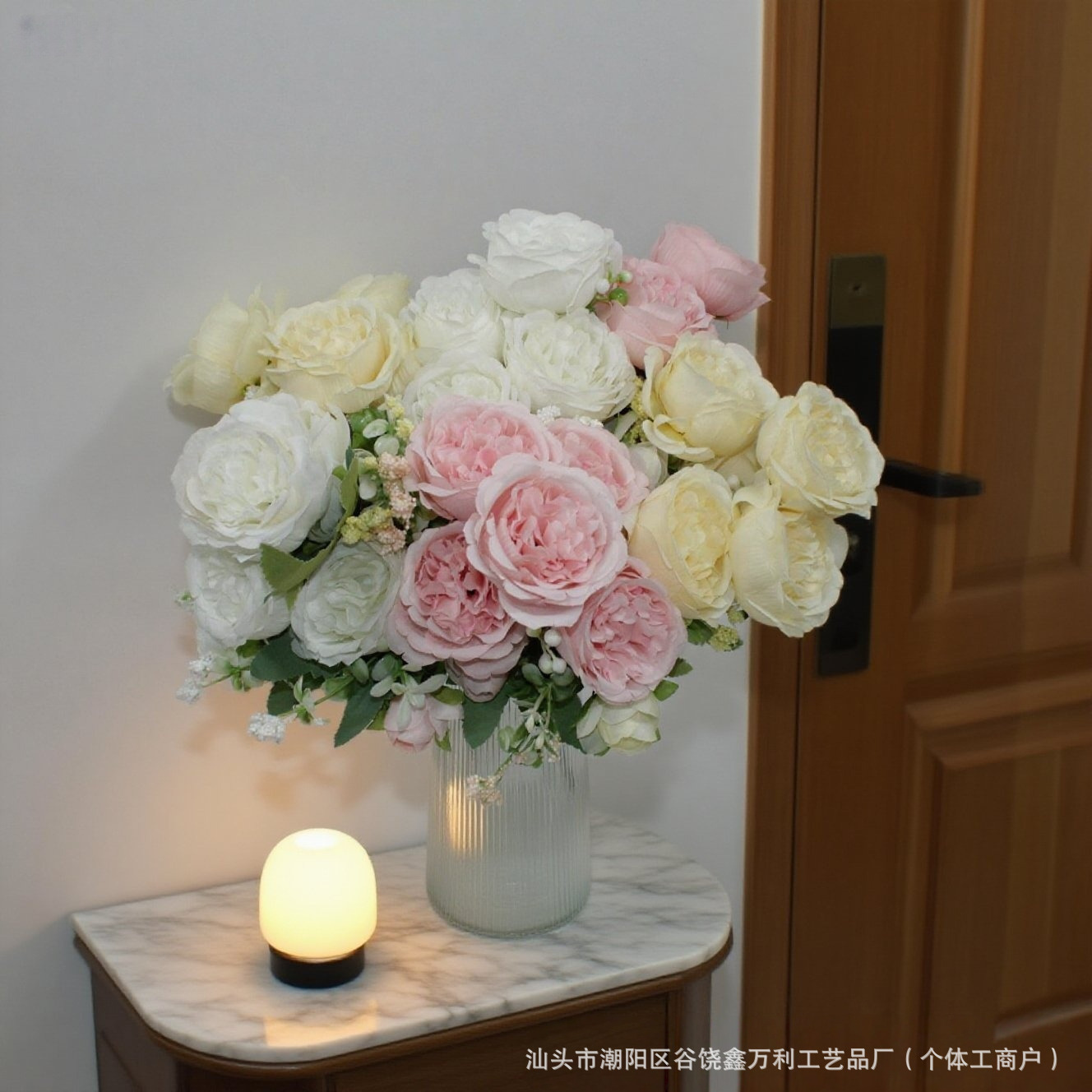 跨境仿真花束小玫瑰把束5头绿植波斯婚礼布置装饰高假花摆