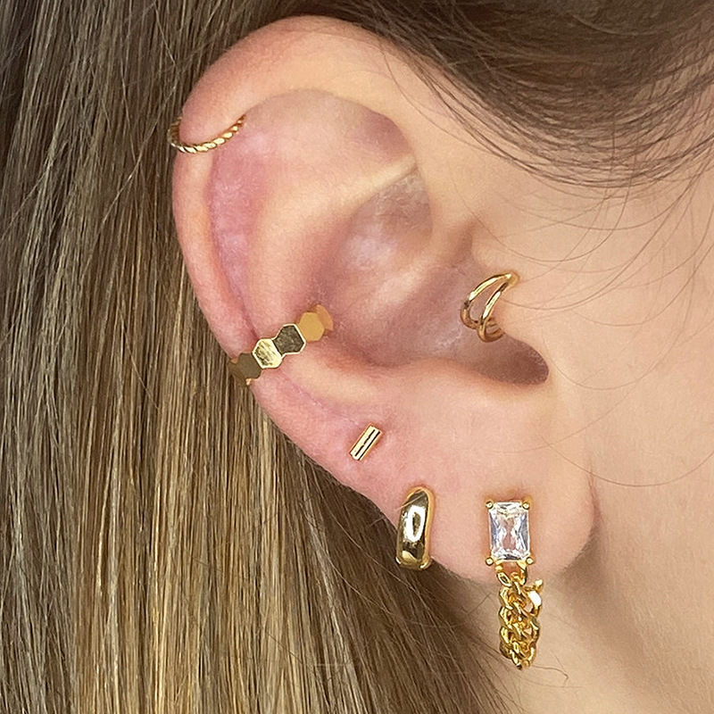 fashion simple style square zircon chain copper earrings