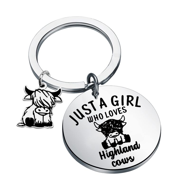 Stainless Steel Keychain Birthday Gift Diamond-Encrusted Animal Lover Cow Turtle Elephant Medallion Engraved Keychain