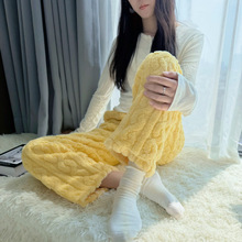 加绒加厚睡裤女秋冬季新珊瑚绒胖MM仙女暖暖裤宽松大码休闲阔腿裤
