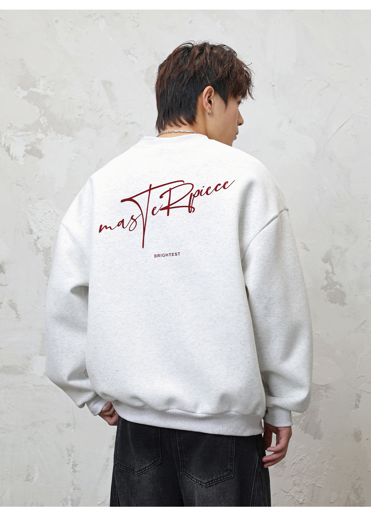 Monochrome Textured Crew Neck Sweatshirt For Men Trendy Pullover_voghion.com