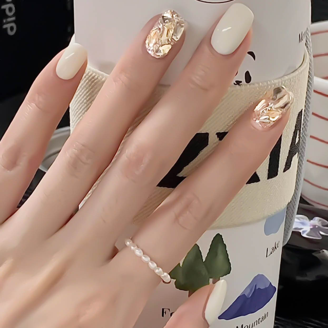 Wholesale wear nail hot autumn and winter ice transparent milky white champagne white long short nail nail stickers nail pieces wholesale