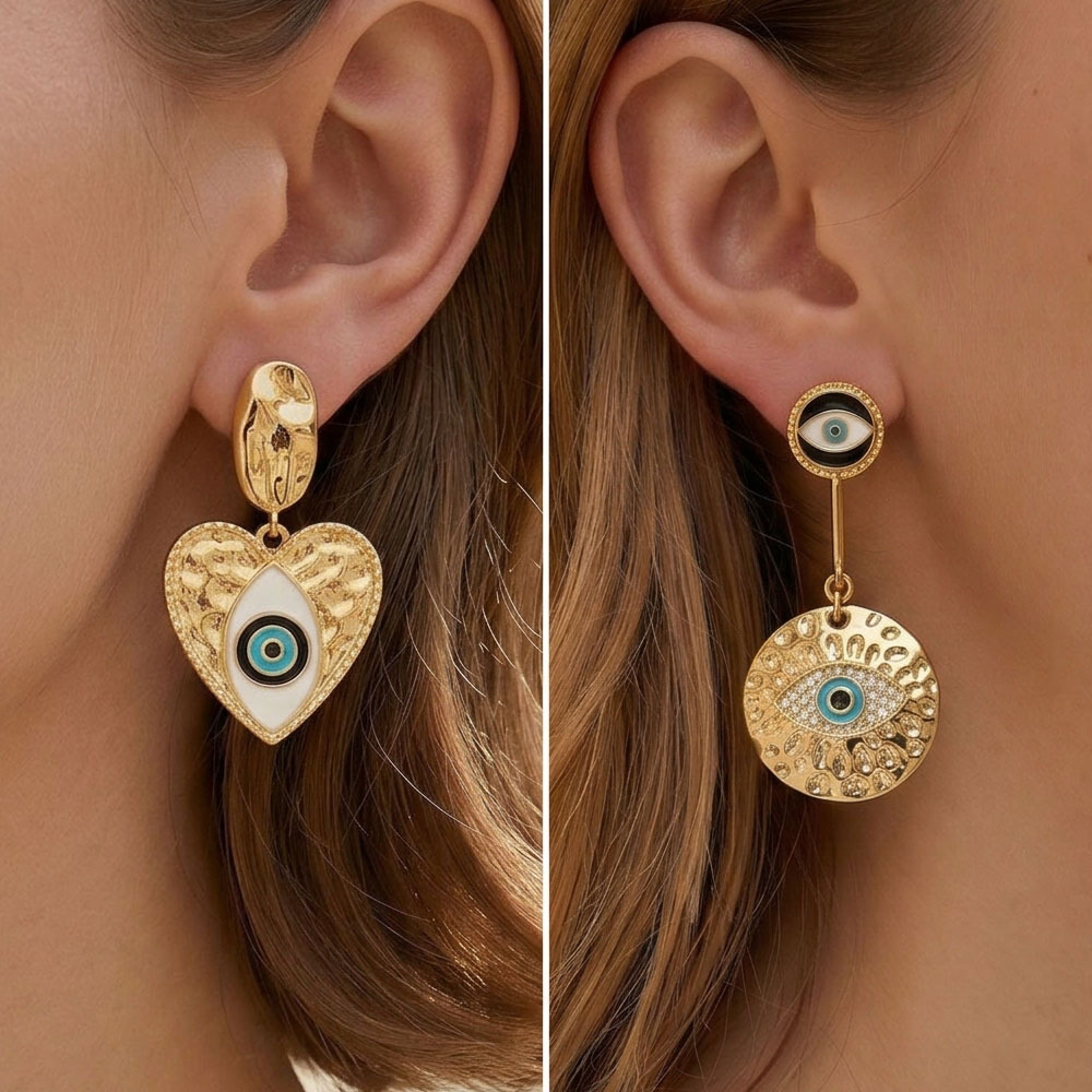 18K Gold-Plated Copper Evil Eye Earrings Turkish Evil Eye Oil-Drip Earrings Cross-Border Hot-Selling Earrings Wholesale