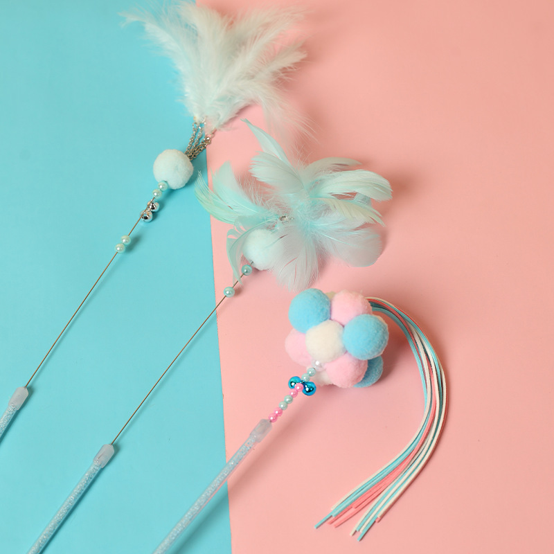 Pet gato juguete lechón pluma de alambre de acero divertido gato palo varilla larga de mano gato auto-Hola aliviar congestionado suministros para mascotas