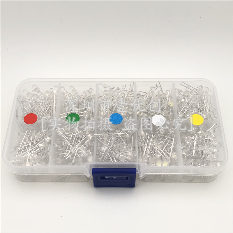 LED light emitting diode 3mm box F3 100 5 -color 500pcs white hair…