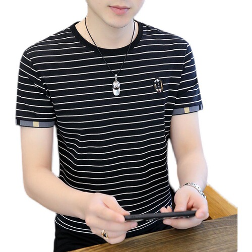 Men's New 2024 Summer Striped T-Shirt Short Sleeve Trendy Ice Silk Half Sleeve Streetwear Large Men's Clothing Thin T-Shirt