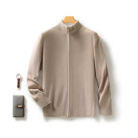 2025秋新款薄款精纺羊毛衫休闲半高领开衫男士拉链毛衣外套针织衫