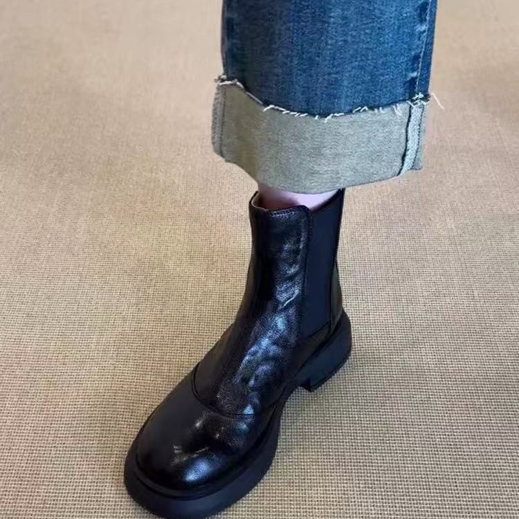 In-stock Round-toe For Women, 2025 New Autumn And Winter British Style Martin Bo, Thick-soled Silent Short_voghion.com