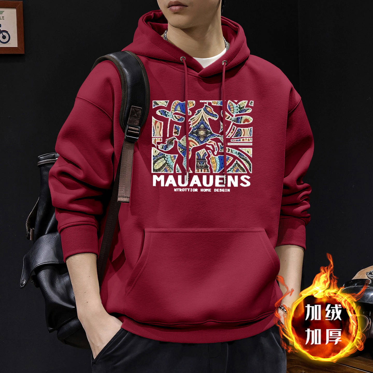 Camisa encapuchada roja vino con veludo - 2618