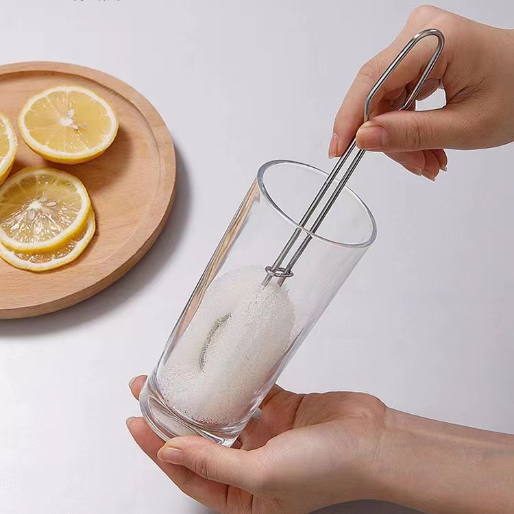 Pulsera de acero inoxidable Limpieza cepillo de taza 304 acero inoxidable metal cepillo de taza esponja cepillo de taza larga barra cepillo de taza mayorista