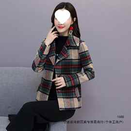 格子毛呢外套女秋冬季新款韩版休闲百搭小个子西装领短款呢子大衣
