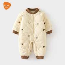 巴比象婴儿绗棉对开连体衣宝宝夹棉加厚秋冬哈衣儿童外穿加棉爬服