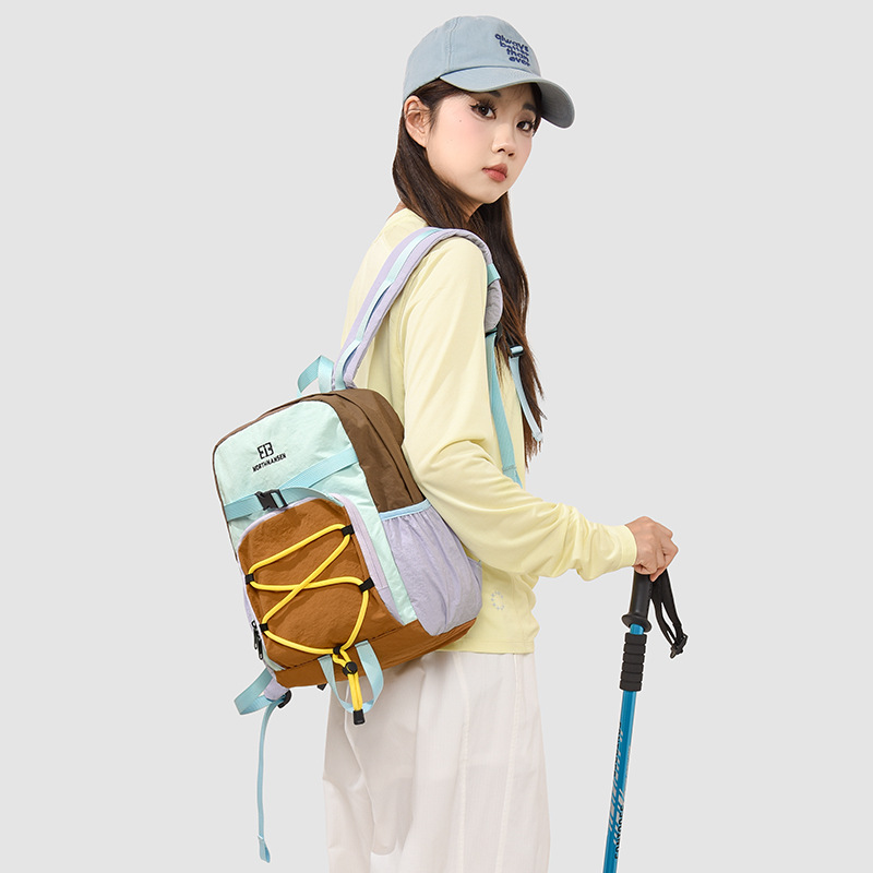 外贸新款代发时尚拼接撞色休闲背包户外旅行登山徒步双肩背包女生