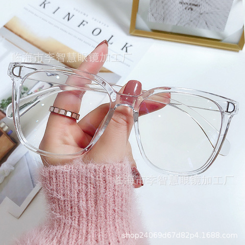 D-shaped anti-blue light non-prescription glasses ins same style street shooting without makeup trendy flat mirror glasses myopia finished product