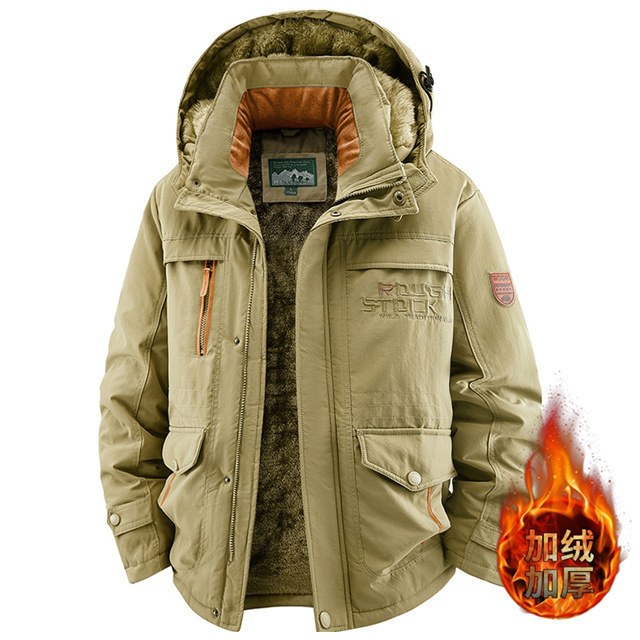 Cross-border European and American size men's fleece-lined jacket, suitable for Amazon and Xiyin, no size modification needed, fleece-lined, thickened, hooded outdoor jacket Cross-border European and American size men's fleece-lined jacket, suitable for Amazon and Xiyin, no size modification needed, fleece-lined, thickened, hooded outdoor jacket