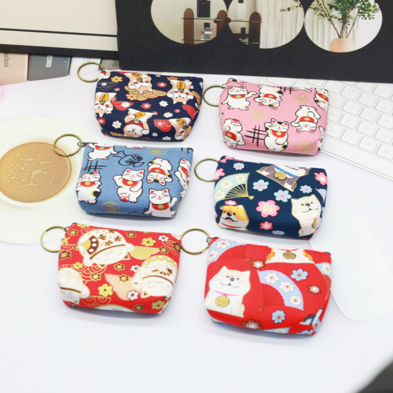 Japanese Coin Purse Canvas Coin Bag Mini Portable Small Jewelry Cosmetics Bag Key Bag Cartoon Fabric Clutch Bag