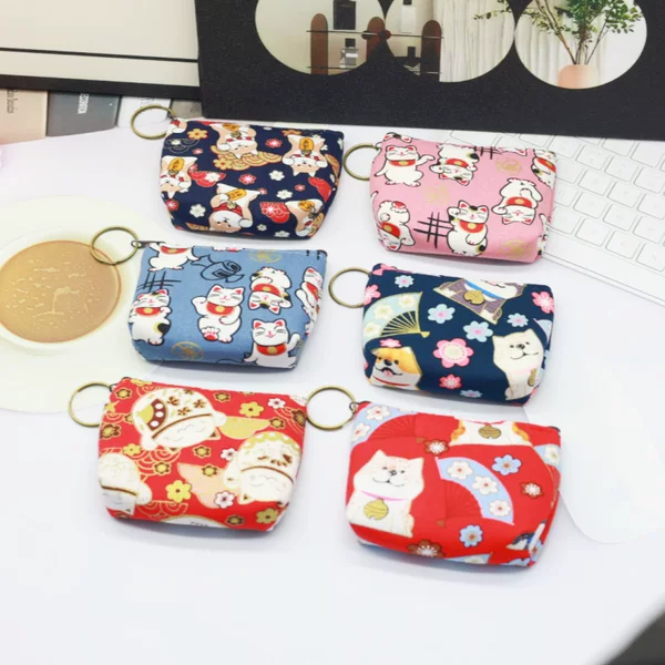 Japanese Coin Purse Canvas Coin Bag Mini Portable Small Jewelry Cosmetics Bag Key Bag Cartoon Fabric Clutch Bag