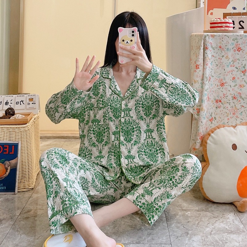 东南亚日韩跨境云朵棉睡衣女秋季印花翻领家居服套装可爱卡通新款|undefined