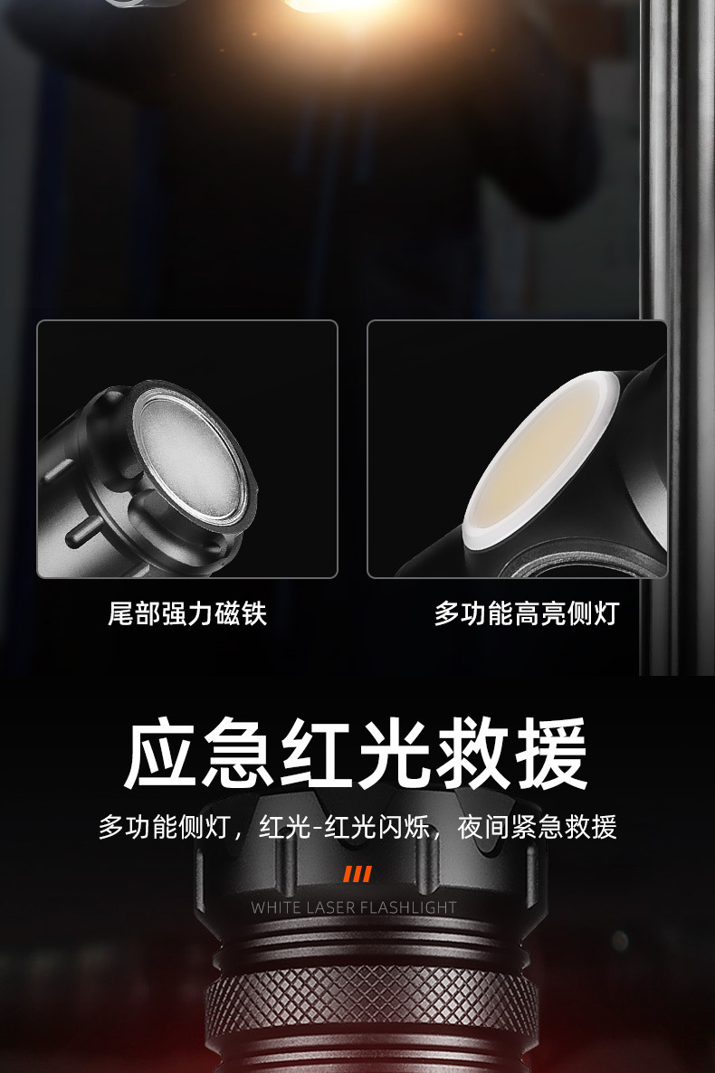 Cross-border digital display power indicator, high-brightness flashlight with zoom, long-range side light, floodlight for home emergency, outdoor hiking, cycling, rechargeable