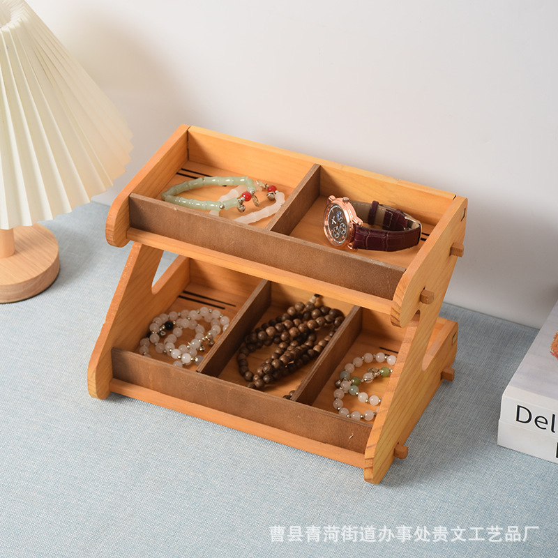 Ready-Stock Wooden Tea Bag Storage Rack, Double-Layer Jewelry Rack, Jewelry Key Storage Box, Solid Wood Coffee Capsule Storage Rack