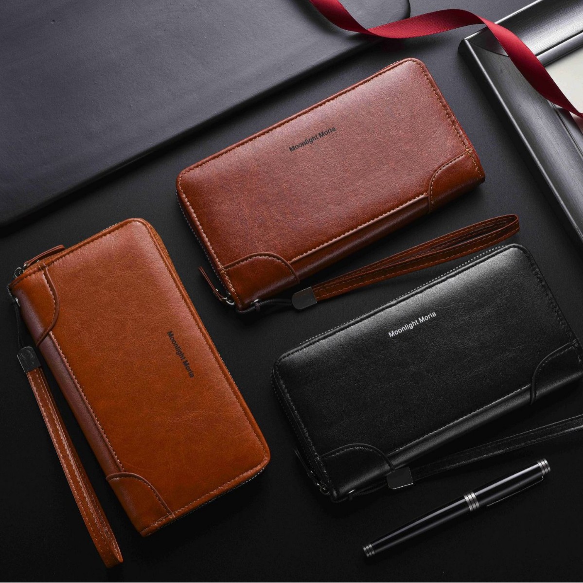 Pochette da uomo retrò con cerniera, borsa a mano multifunzionale a busta lunga, portafoglio_voghion.com