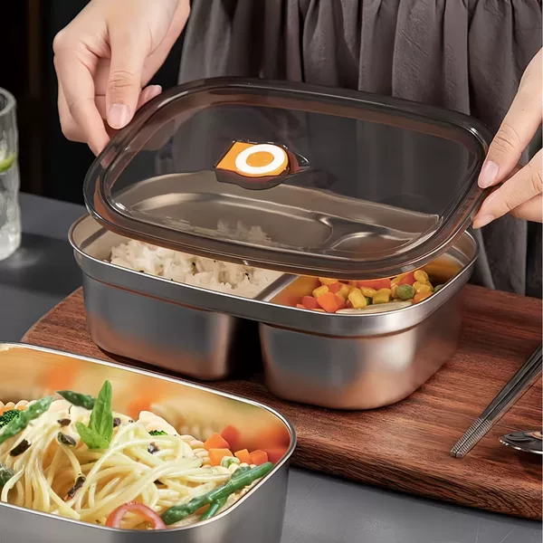 Cross-Border 304 Stainless Steel Lunch Box with Separate Compartments, Food-Grade Lunch Box, Bento Box, Divided Refrigerator Storage Box, in Stock