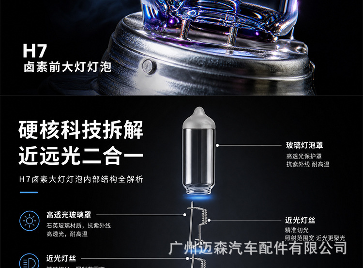 Suitable for car headlights, H7 halogen bulbs for low beam and high beam, 12V 55W 100W 24V, for trucks and buses, front lighting bulbs