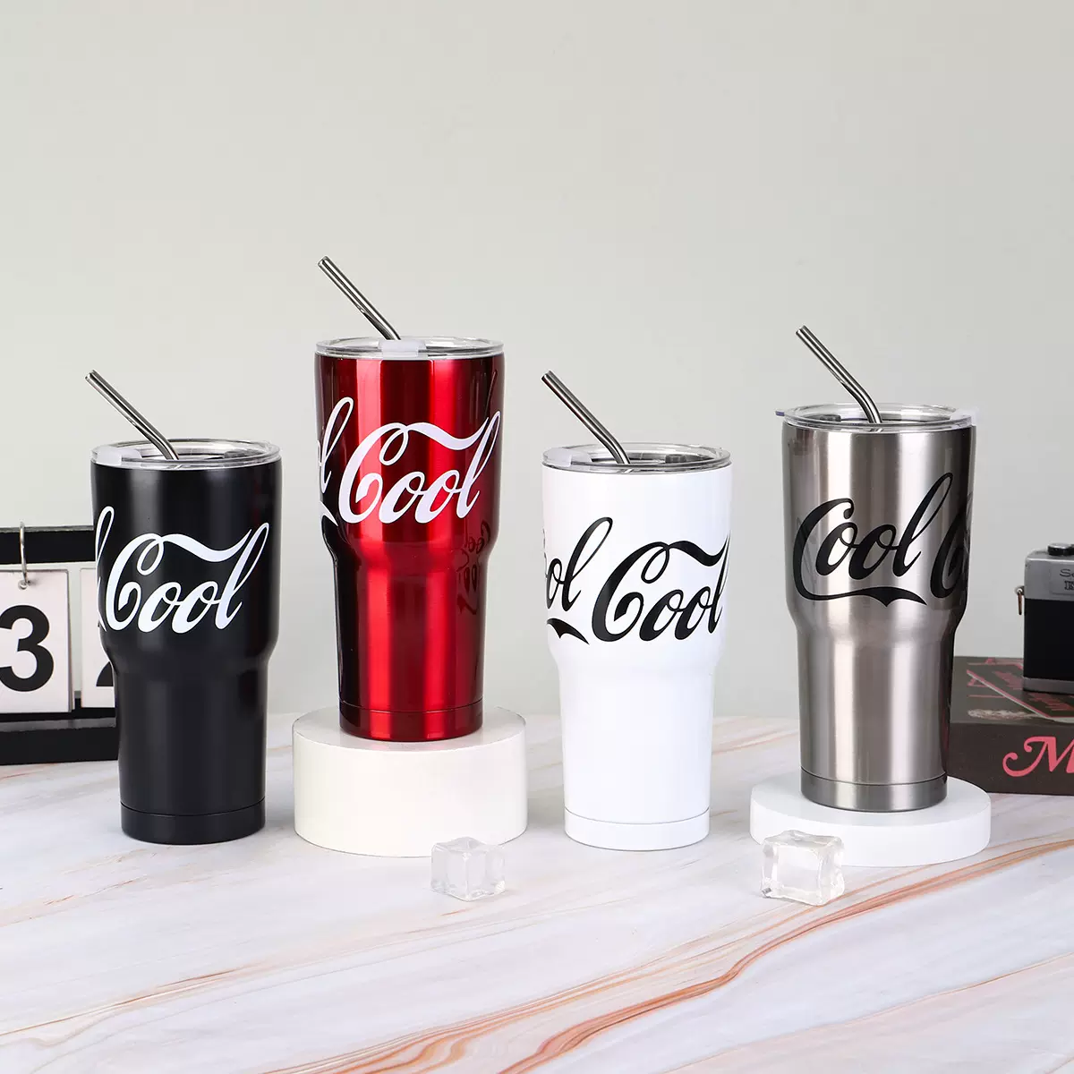 跨境新品美式可乐杯304不锈钢真空保温杯户外便携车载吸管杯批发