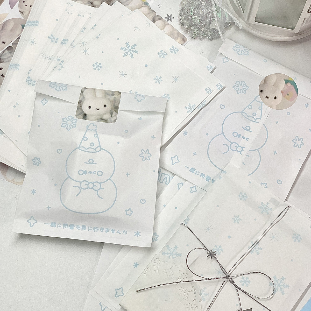 【呜云】原创冬日系列雪花雪人款大容量小纸袋圣诞礼物可爱打包袋