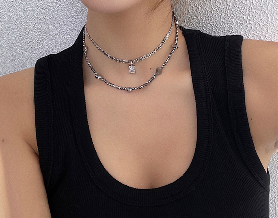 Retro Geometric Alloy Plating Zircon Necklace