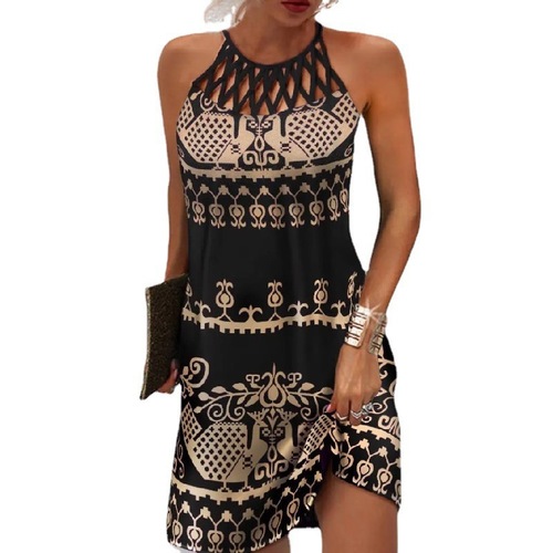 Leather Embroidered Round Neck Summer Dress for Women
