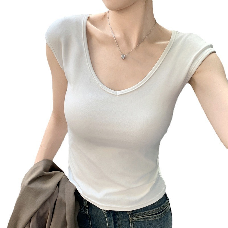 H109愛の襟のtシャツの女性の夏の新型の白い修身はやせている純色を現します。|undefined