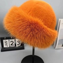 跨境专供冬季新款毛绒毛毛仿狐狸防寒加厚帽子仿皮草蒙古帽保暖护
