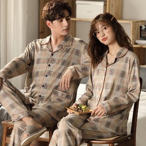 Más tamaño par pijamas manga larga 100% algodón de mediana edad y ancianos papá desgaste del hogar Primavera, otoño e invierno a cuadros desgaste del hogar