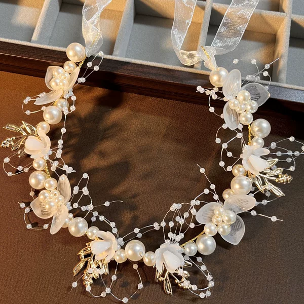 Children's Hairbands, Sweet European-Style Fairy-Like Golden Leaf Headbands, Flower Garlands, Pearl Hairbands, Bridal New Crown Batch