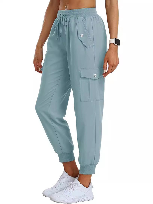 Women's outdoor overalls light jogging pants elastic waist sports hiking sports pants leisure travel pants with pockets
