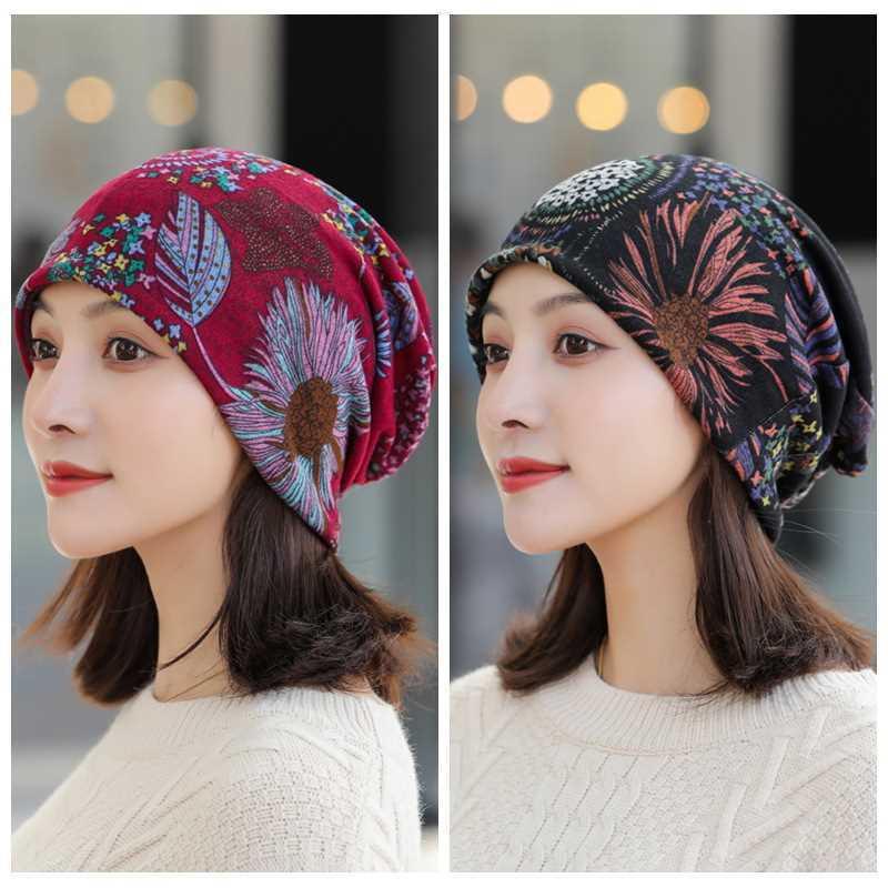 Sombrero calvo de otoño y invierno de doble capa, sombrero de luna, algodón transpirable, sombrero de dormir caliente para la madre