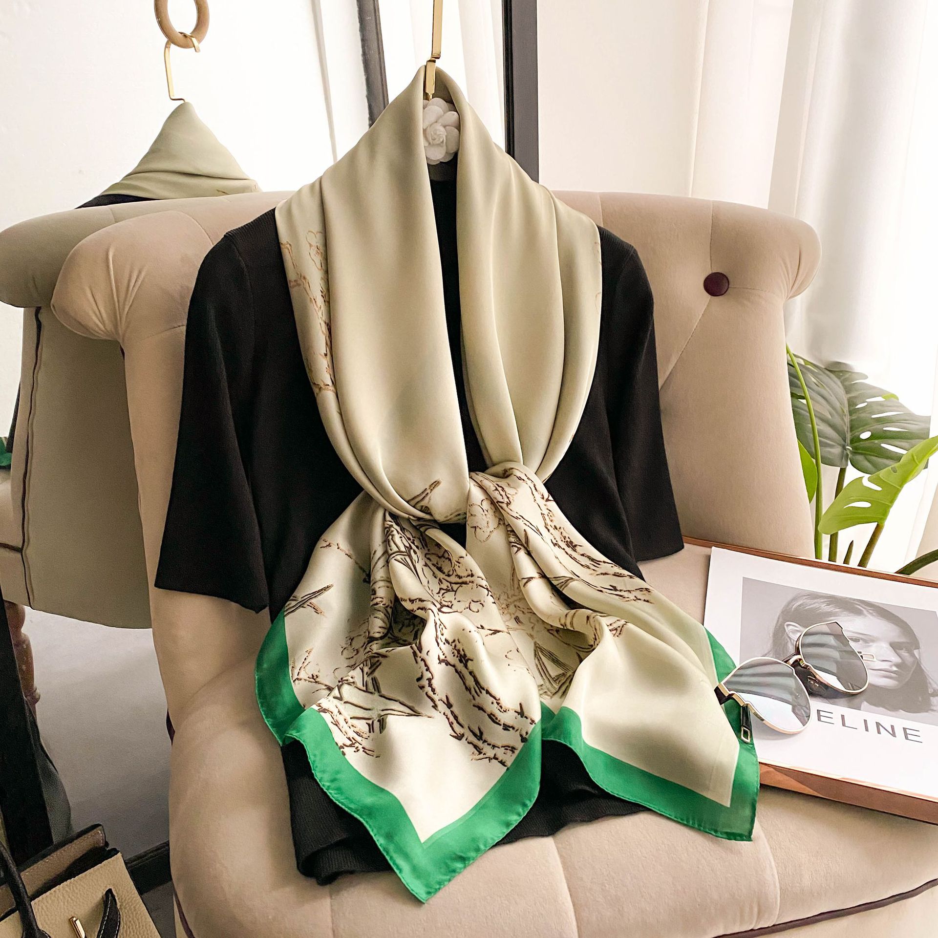 Silk Scarf For Women Printed Square Neckerchief Versatile Shawl_voghion.com