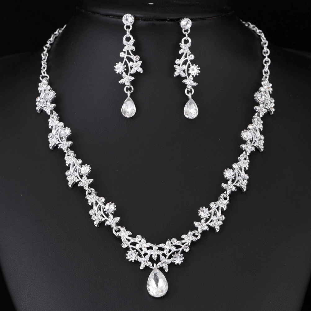 Fashionable earrings, necklace, chain, set for bride, accessory, European style, 2 piece set, wholesale