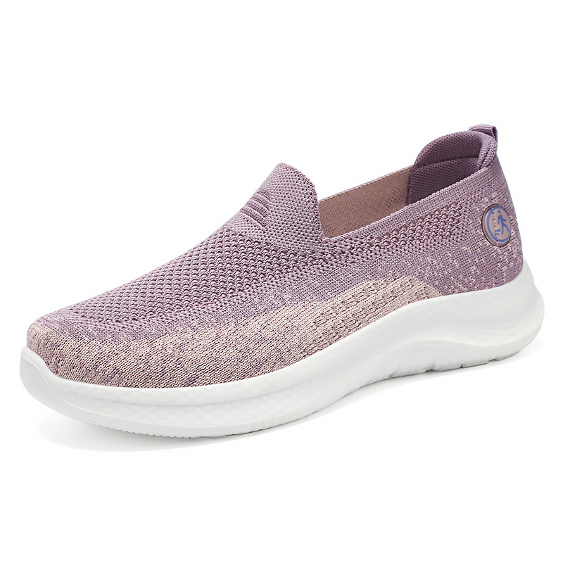 Zapatos de mujer, suela suave, pies no cansados, nuevo estilo de verano, cómodo y transpirable transfronterizo, zapatos de madre, zapatos tejidos voladores, todo fósforo femenino