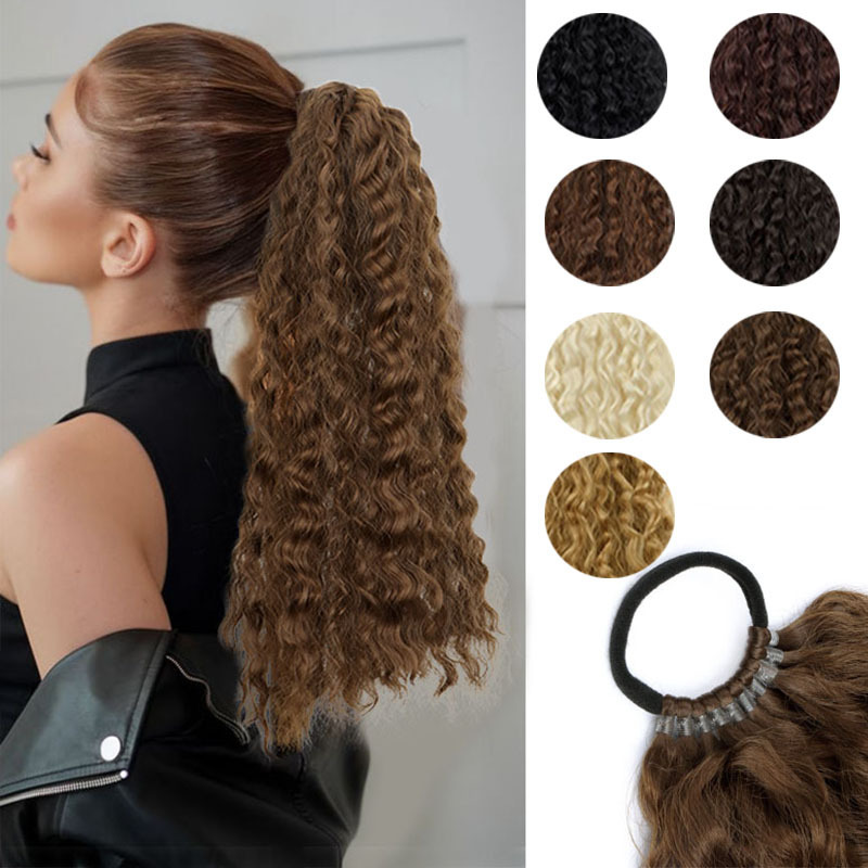 国境を越えた売れ筋女性用ウィッグポニーテール 18inch 小さなカーリー輪ゴムポニーテールヘアエクステンション新しいファッション三つ編みヘア|undefined
