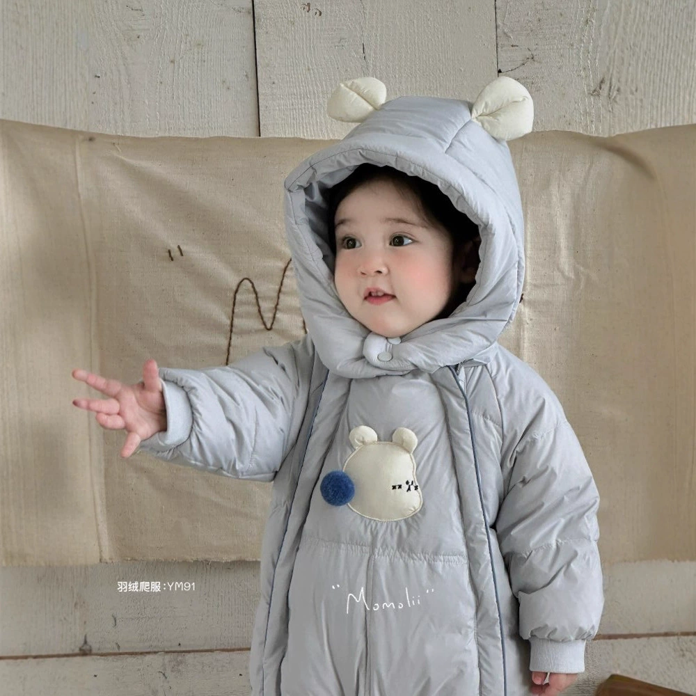 Зимний пуховик Momo Li для малышей, унисекс-комбинезон из пуха, теплая милая одежда для новорожденных для активного отдыха зимой.