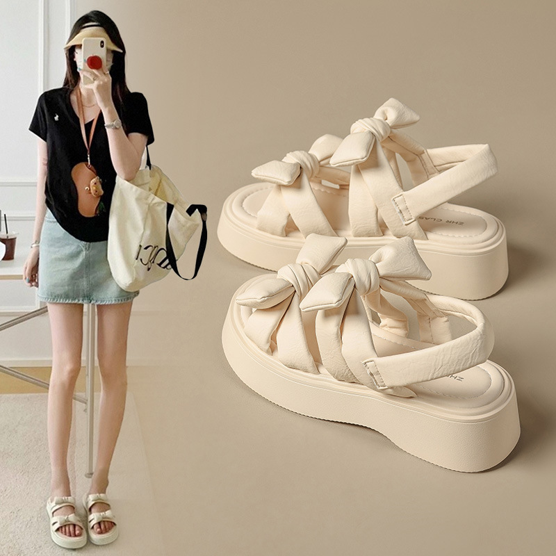 Zhr Sweet Bow Sandals for Women 2025 Summer New Elegant Breathable Versatile Height-Increasing Platform Sandals