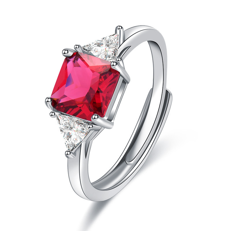 Retro square marine sapphire ring with stone emerald