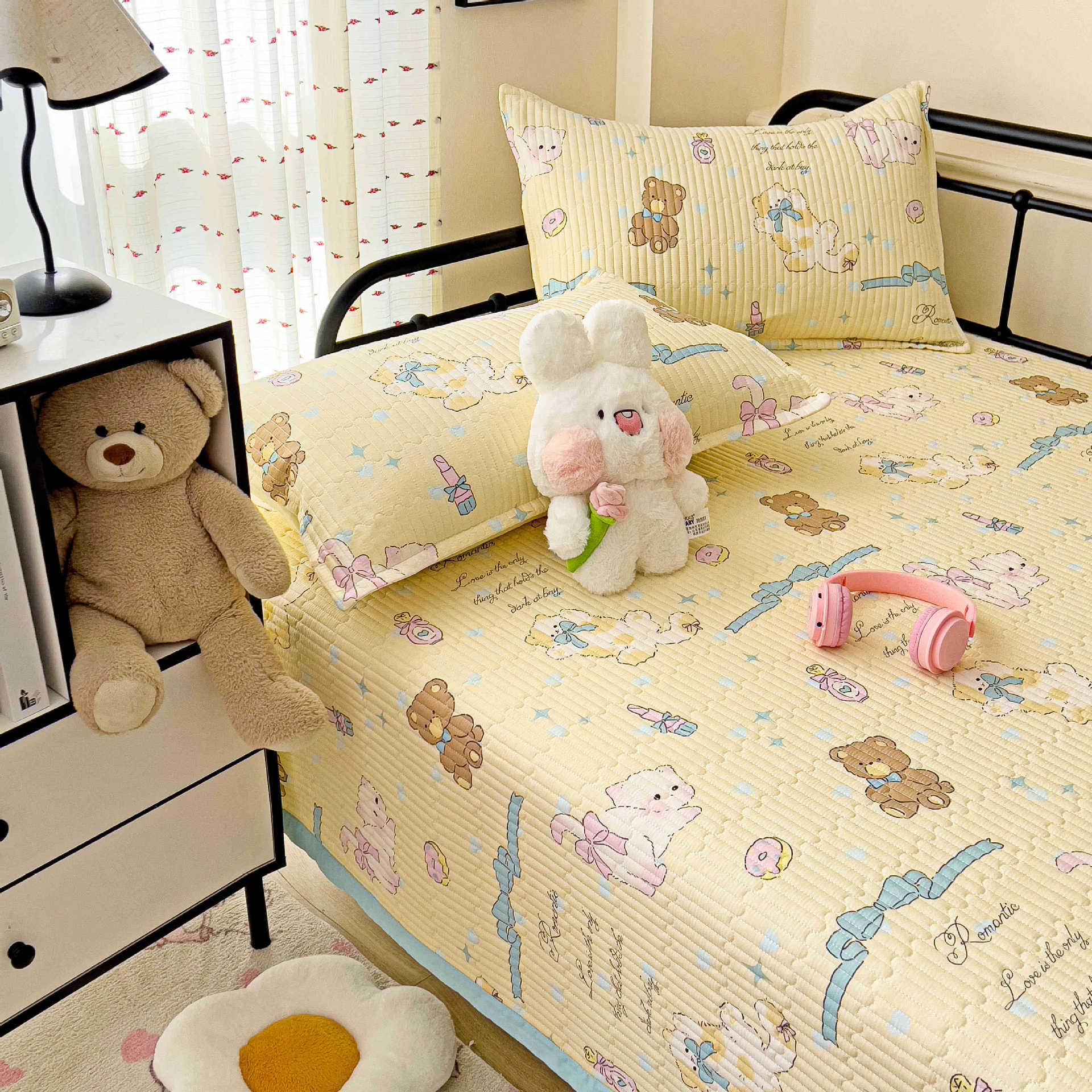 Tapa de cama de algodón de tres piezas para dormitorio de estudiantes sábanas de tatami para cuatro estaciones cubierta antideslizante individual