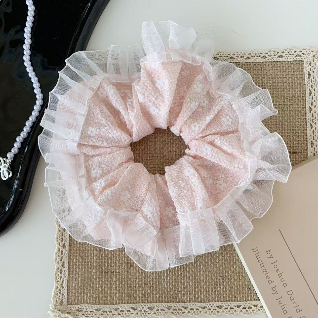 5721 라지 서클-작은 화이트 플라워 레이스 핑크 (17cm)