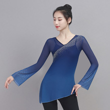 古典舞韵纱衣艺考舞蹈服渐变长袖中国舞基训服带钻身韵练功服上衣