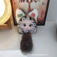 新款可爱毛绒玩偶猫咪蕾丝搪胶尾巴包包挂件镜梳钥匙扣批发