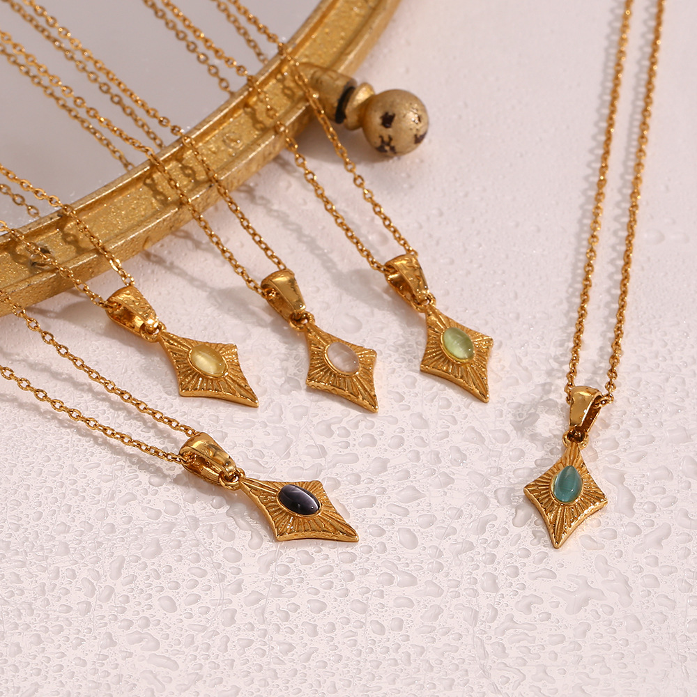 Fashion Rhombus Stainless Steel Titanium Steel Plating Inlay Opal Pendant Necklace 1 Piece display picture 2