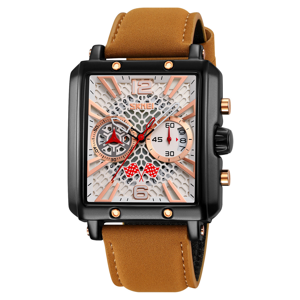 Momento Meiyuan Factory hombre cuadrado cronógrafo de carreras correa esmerilada relojes de cuarzo impermeables ventas transfronterizas calientes